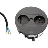 Bachmann 946.106, Type E + USB A + USB C, Desktop eingebettet, 4 cm, Tisch/Bank, Schwarz, Metall, Kunststoff