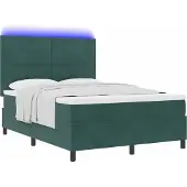 Syfax LED Boxspringbett mit Matratze Dunkelgrün 140 x 190 cm Samt