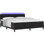 Syfax LED Boxspringbett mit Matratze Schwarz 180 x 200 cm Samt
