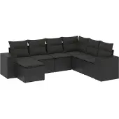 vidaXL 7-tlg. Garten-Sofagarnitur mit Kissen Schwarz Poly Rattan