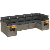 vidaXL 7-tlg. Garten-Sofagarnitur mit Kissen Grau Poly Rattan