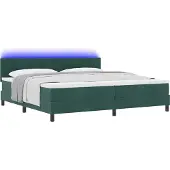 Syfax LED Boxspringbett mit Matratze Dunkelgrün 200 x 200 cm Samt