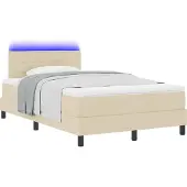 Syfax Boxspringbett mit Matratze mit LED Creme 120 x 200 cm Stoff