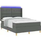 Syfax Boxspringbett mit LED-Lichtleisten Grau 140 x 190 cm Stoff