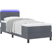 Syfax LED Boxspringbett mit Matratze Dunkelgrau 80 x 200 cm Samt