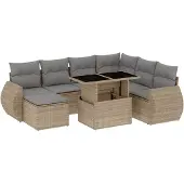 vidaXL 8-tlg. Garten-Sofagarnitur mit Kissen Beige Poly Rattan