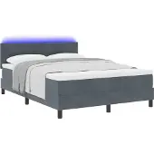 Syfax LED Boxspringbett mit Matratze Dunkelgrau 140 x 200 cm Samt