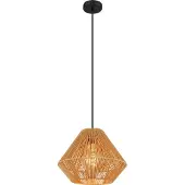 Globo Lighting Hängeleuchte Metall schwarz matt, naturfarben, Kabel PVC schwarz, Höhe kürzbar, Schirm aus Naturseile, ø: 350mm, H: 1200mm, exkl. 1x E27 15W 230V