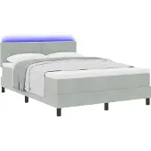 Syfax LED Boxspringbett mit Matratze Hellgrau 140 x 190 cm Samt