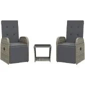 vidaXL 3-tlg. Garten-Essgruppe mit Kissen Grau Poly Rattan