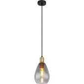 Globo Lighting Hängeleuchte Metall schwarz matt, Metall messing matt, Glas rauchfarben, Kabel Textil schwarz, Höhe kürzbar, ø: 150mm, H: 1200mm, exkl. 1x E27 40W 230V