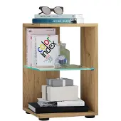 VCM Holz Beistelltisch mit ESG-Sicherheitsglas | Couchtisch schlicht | Maße ca. H. 45 x B. 30 x T. 30 cm | Wohnzimmertisch | Kaffeetisch - Elani