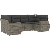 vidaXL 6-tlg. Garten-Sofagarnitur mit Kissen Grau Poly Rattan