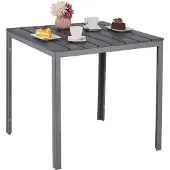 Relaxdays Gartentisch, HBT: 74 x 78 x 78 cm, Balkontisch Holzoptik, Kunststoff, Stahl, Terrassentisch quadratisch, grau
