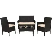 Mendler Poly-Rattan Garten-Garnitur MCW-N98, Sitzgruppe Lounge-Set, Metall Glas Stoff/Textil (180g/m²) anthrazit, Kissen creme