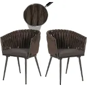 Mendler 2er-Set Aluminium-Esszimmerstuhl MCW-N38, Indoor Stuhl Armlehne, Olefin Seilgeflecht Rope braun Kissen dunkelgrau