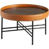 ANGEL CERDA SL Angel Cerdá Runder Couchtisch aus Kunstleder, Nussbaum und schwarzem Stahl 2058