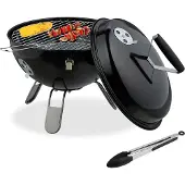 Relaxdays Kugelgrill, tragbar, Ø 37 cm, Picknickgrill für Garten & Park, Holzkohlegrill mit Deckel, Rundgrill, schwarz