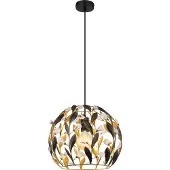 Globo Hängeleuchte Metall schwarz matt, Metall goldfarben, schwarz patiniert, Acrylkristalle klar, Kabel PVC schwarz, ø: 400mm, H: 1500mm, exkl. 1x E27 40W 230V