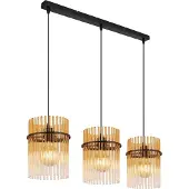 Globo Lighting Hängeleuchte Metall schwarz matt, Glasstäbe amber, klar verlaufend, Kabel PVC schwarz, Höhe kürzbar, LxBxH: 800x200x1400mm, exkl. 3x E27 60W 230V