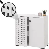 Mendler Kommode MCW-N87, Sideboard Schrank Anrichte, 3D-Flecht-Design 2 Türen 3 Staufächer Soft-Close, 82x80x37cm weiß