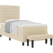 Syfax Boxspringbett mit Kissen mit Kopfteil Creme 100 x 200 cm Stoff