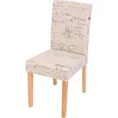 Mendler Esszimmerstuhl Littau, Küchenstuhl Stuhl, Stoff/Textil Schriftzug creme, helle Beine