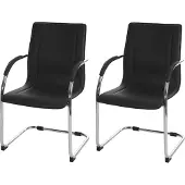 Mendler 2er-Set Esszimmerstuhl Perm, Freischwinger Küchenstuhl Lehnstuhl Stuhl, Stahl schwarz