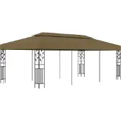 Syfax Pavillon 6x3 m, Taupe, 180 g/m², UV- & wasserfest, Doppeldach mit Blumendetails