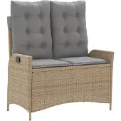 vidaXL Gartenbank Verstellbar mit Kissen Beige Poly Rattan