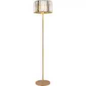 Nowa Stehleuchte Metall Holzoptik, K5 Kristalle rauchfarben, Kabel PVC schwarz, Fußtrittschalter im Kabel, ø: 350mm, H: 1500mm, Kabellänge 1800mm, exkl. 1x E27 60W 230V