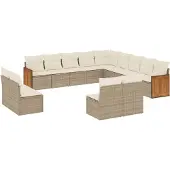 vidaXL 13-tlg. Garten-Sofagarnitur mit Kissen Beige Poly Rattan