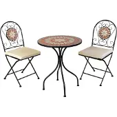 Linder Exclusiv GmbH LEX Mosaik Eisen Bistro-Set Tisch+2 Stühle inkl. 2 Sitzpolster MC4341