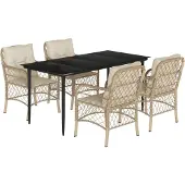vidaXL 5-tlg. Garten-Essgruppe mit Kissen Beige Poly Rattan