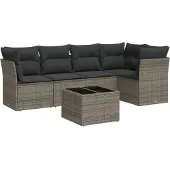vidaXL 6-tlg. Garten-Sofagarnitur mit Kissen Grau Poly Rattan