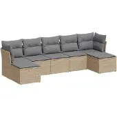 vidaXL 7-tlg. Garten-Sofagarnitur mit Kissen Beige Poly Rattan