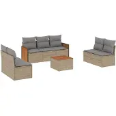 vidaXL 8-tlg. Garten-Sofagarnitur mit Kissen Beige Poly Rattan