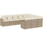 vidaXL 10-tlg. Garten-Sofagarnitur mit Kissen Beige Poly Rattan