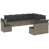 vidaXL 10-tlg. Garten-Sofagarnitur mit Kissen Grau Poly Rattan
