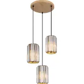 Nowa Hängeleuchte Metall Holzoptik, K5 Kristalle rauchfarben, Kabel Textil schwarz, Höhe kürzbar, ø: 350mm, H: 1200mm, exkl. 3x E27 60W 230V