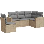 vidaXL 5-tlg. Garten-Sofagarnitur mit Kissen Beige Poly Rattan