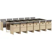 vidaXL 13-tlg. Garten-Essgruppe mit Kissen Beigemischung Poly Rattan