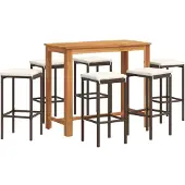 vidaXL 7-tlg. Gartenbar-Set Braun Massivholz Akazie und Poly Rattan