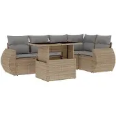 vidaXL 6-tlg. Garten-Sofagarnitur mit Kissen Beige Poly Rattan