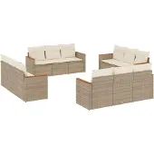 vidaXL 12-tlg. Garten-Sofagarnitur mit Kissen Beige Poly Rattan