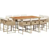 vidaXL 11-tlg. Garten-Essgruppe mit Kissen Beige Poly Rattan