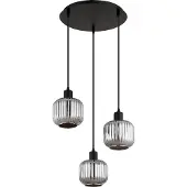 Nowa Hängeleuchte Metall schwarz matt, Glas rauchfarben, Kabel PVC schwarz, Höhe kürzbar, ø: 418mm, H: 1200mm, exkl. 3x E14 40W 230V