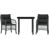 vidaXL 3-tlg. Bistro-Set mit Kissen Schwarz Poly Rattan