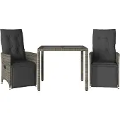 vidaXL 3-tlg. Garten-Bistro-Set mit Kissen Grau Poly Rattan