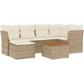 vidaXL 7-tlg. Garten-Sofagarnitur mit Kissen Beige Poly Rattan